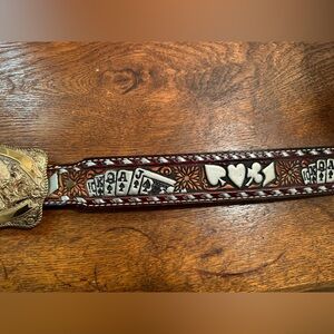 Vintage Brazos Joe hand tooled leather Wild Bill western-style belt size 40